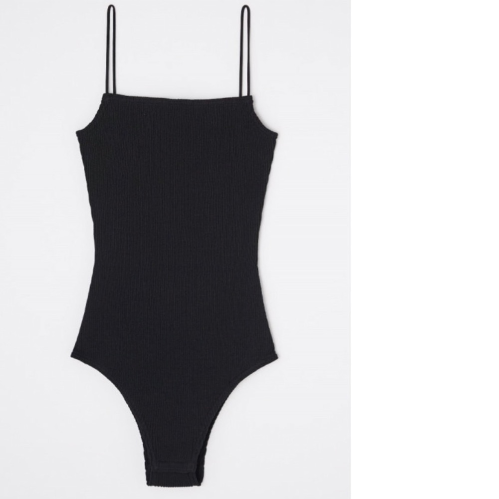 NWT Moussy Vintage Bodysuit cube square neck spaghetti strap cami Ribbed Knit
